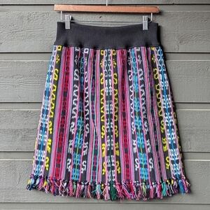 Handmade Colorful Woven Midi Skirt with Fringe Women's Small